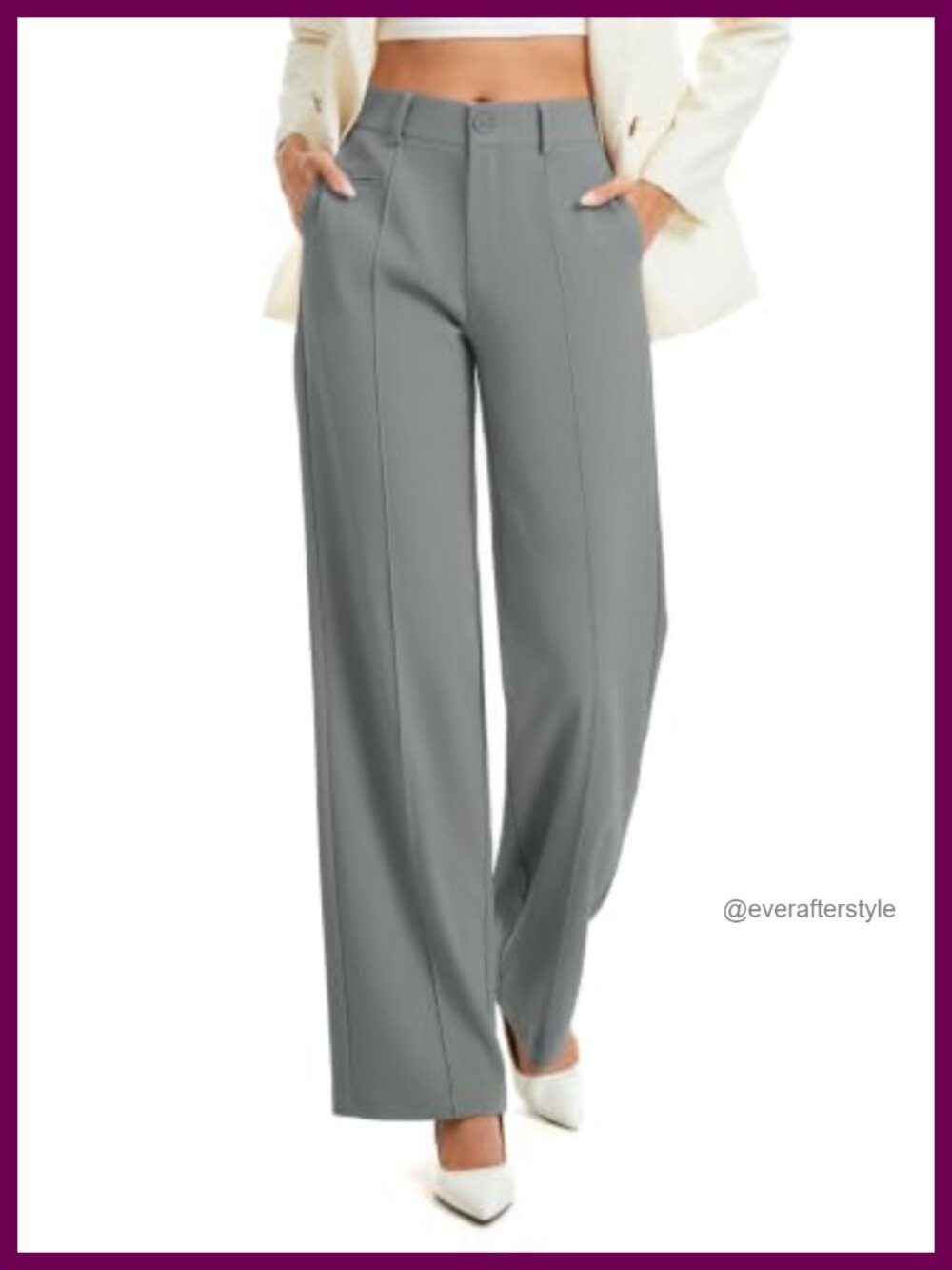 Women Stretchy Work Pants Straight Leg High Rise Pleated Wide Leg Slacks